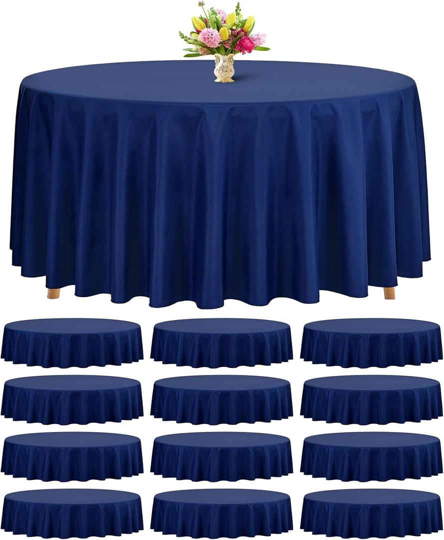 Teruntrue 12 Packs Navy Blue Round Tablecloths 90 inch Round Table Cloth, Washable Polyester Fabric for Wedding Parties Banquet Holiday Dinner Table Decorative, Navy Blue