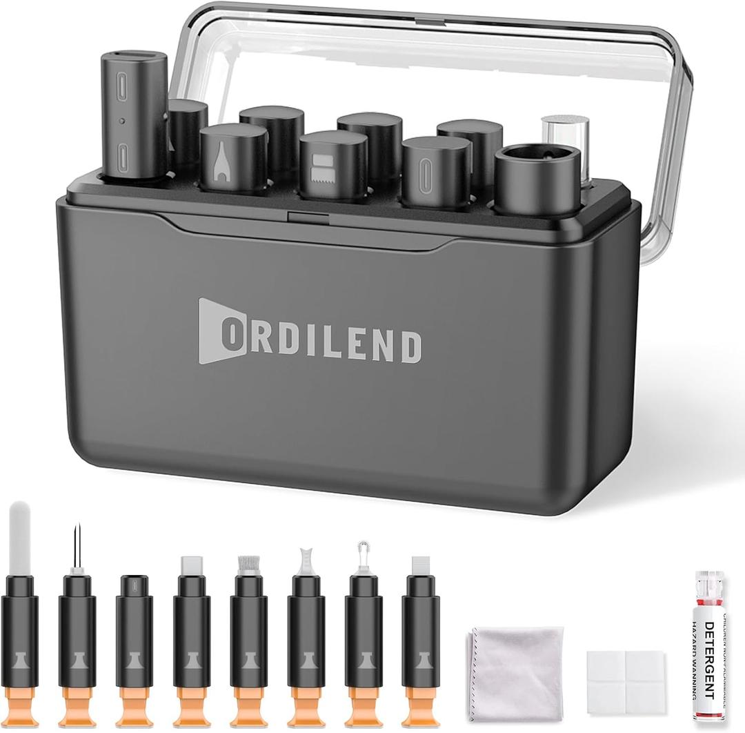 Ordilend for iPhone Cleaning Kit for Charging Port Cleaner, Cleaner Kit for AirPod Multi-Tool iPhone Cleaner Repair Lightning Cable for iPad Connector Airpod Speaker Compact Portable with Storage Case (Black)