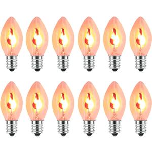 2 x Christmas Flickering Flame Light Bulbs C7 Clear Edison Flame Light Bulbs with Orange Glow, 1 Watt E12 Candelabra Light Bulb for String Light Night Light Candle Chandelier Halloween Xmas Decor, 12 Pack
