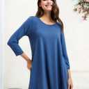 ENMAIN Tunic Tops for Women 3/4 Sleeve Plus Size Women's Tunics Loose Fit Floral Swing Flare Ladies Blouse for Leggings (Blue, M)