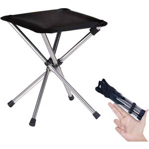 Portable Stool, 13.8 Inch High & 1.32 lbs Small Folding Chair, Telescopic Compact Foldable Stool with Carry Bag for Camping, Hiking, Outdoor Concert (Black)