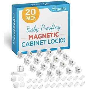 20 Pack Magnetic Cabinet Locks Baby Proofing - Vmaisi Children Proof Cupboard Drawers Latches - Adhesive Easy Installation