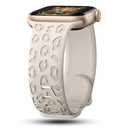 CreateGreat Leopard Engraved Bands Compatible with Apple Watch Band 42mm 44mm 45mm  Women, Cheetah Silicone Strap Compatible with iWatch Series 10 9 8 7 6 5 4 3 2 1 SE Ultra,Starlight
