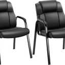 OLIXIS Office Waiting Room Chairs Set of 2, Leather Desk Reception Guest Stationary Side Chair with Padded Arms for Home Conference Lobby Medical Clinic