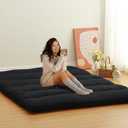ROYGROW Japanese Futon Mattress Full Size, Japanese Style Floor Mattress for Adults, Foldable Floor Sleeping Pad, Tatami Mat, Camping Mattress, Wave Black