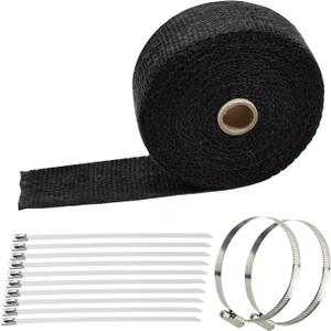 2" x 50' Titanium Exhaust Heat Wrap for Motorcycle Car,Fiberglass Exhaust Header Wrap Tape with Stainless Steel Locking Ties and Duct Clamps (Black)
