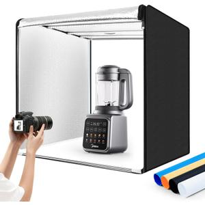 Photo Studio Light Box Photography 32"x32" with 100 LED and 4 Colors Backdrops Photo Box with Lights, Foldable Picture Box for Product Photography with 6500K Brightness
