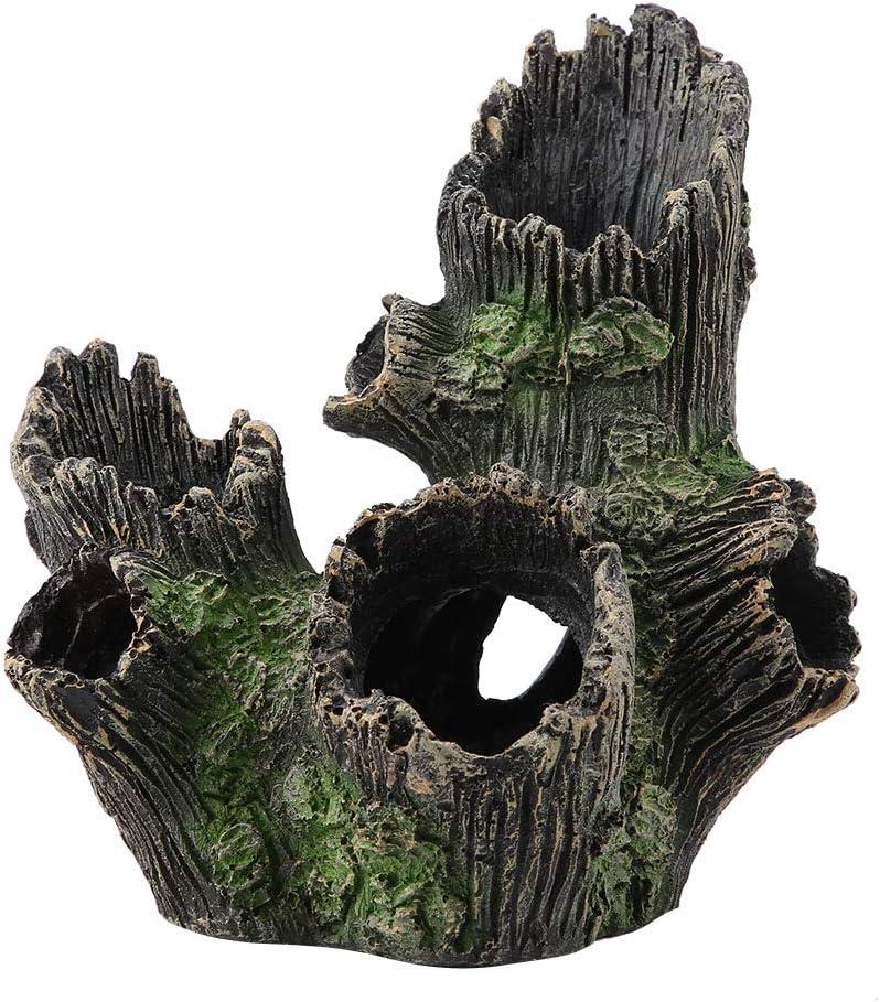 Aquarium Tree Trunk, Hollow Landscape Stump Wood House Resin Ornament Hideout Caves Rocks Decor Fish Tank Hole Stone Decoration Accessories Betta Cichlid Turtles Small Lizards Reptiles Amphibians (Type 1)