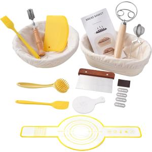 Banneton Bread Proofing Basket Set,9" Round & 10" Oval Banneton Baskets,Sourdough Bread Baking Tools Kit with Sourdough Accessories,Sourdough Starter Kit Gifts for Bakers Women Wife Mom