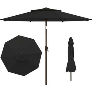 10FT Outdoor Patio Umbrella, 2 Tiers Market Table Umbrella with 8 Sturdy Ribs, Push Button Tilt and Crank, UPF50+ UV Protection for Deck, Pool, Garden and Backyard