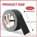 WELSTIK 2 Pack Black Gaffers Tape,2" X 33 Yards-10% Longer Gaffer Tape,Waterproof Matte Finish Gaff Tape,Non Reflective,Easy to Tear