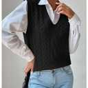 SOLY HUX Women's V Neck Sweater Vest Sleeveless Cable Knit Pullover Tank Tops Fall Clothes Pure Black Small (Black, S)