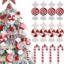 Candy Christmas Tree Hanging Ornament Kit, 12Pcs Red and White Pastel Candy Cane Lollipop Plastic Pendant for Xmas Candyland Winter Wonderland Party Christmas Tree Decorations