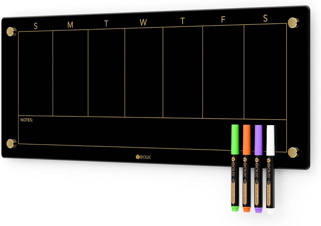 Glass Weekly Dry Erase Calendar Board 23"x9.5" (Black)