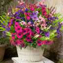 12 Bundles Artificial Flowers Outdoor Silk Fake Plants UV Resistant Faux Plastic Greenery Shrubs for Home Outside Garden Front Porch Window Box Pot Planters Decor (Mix Color)