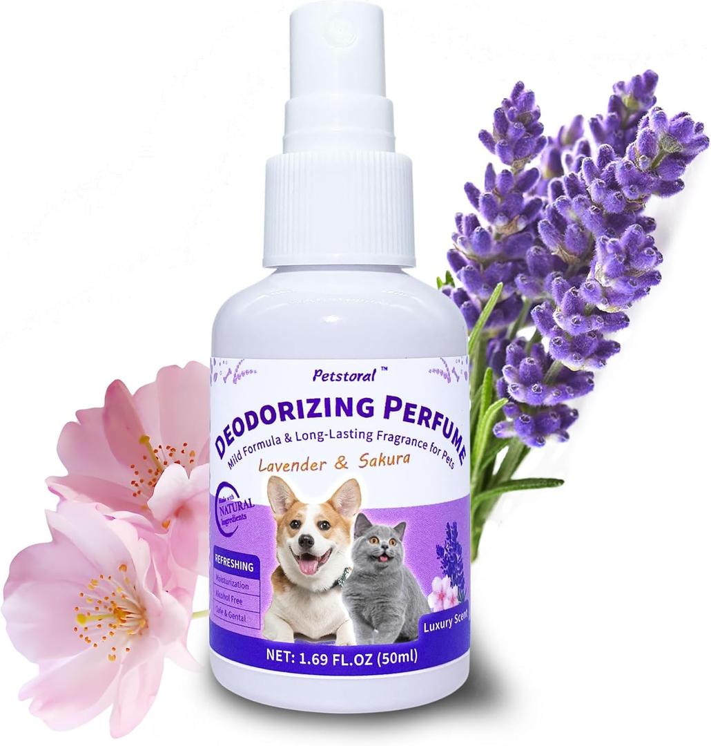 Deodorizing Perfume Spray for Pets, luxury Scent, Long-Lasting Fragrance (1.69 Fl Oz, Lavender & Sakaru)