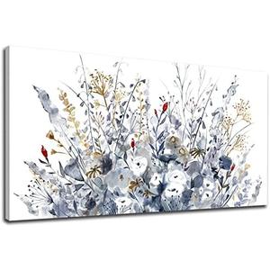 Flowers Canvas Wall Art for Living Room Wall Decor Indigo Floral Canvas Painting Watercolor Plants Pictures Vintage Botanical Flower Canvas Artwork for Bedroom Office Home Wall Decorations 20" X 40"