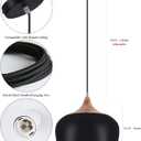 Modern Pendant Lights,Wooden Dome Pendant Light Fixture,Adjustable Hanging Pendant Lighting Chandelier Lamp for Kitchen Island,Dining Room,Hallway,Foyer,Bedroom(Black)