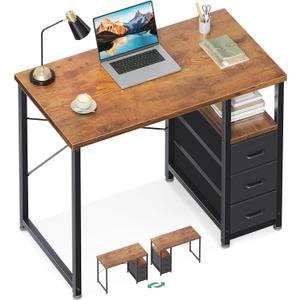 AODK 32" Small Computer Desk with Fabric Drawers, Kids Girls Teen Study Writing Desk for Bedroom, Home Office Desk for Small Space, Vintage