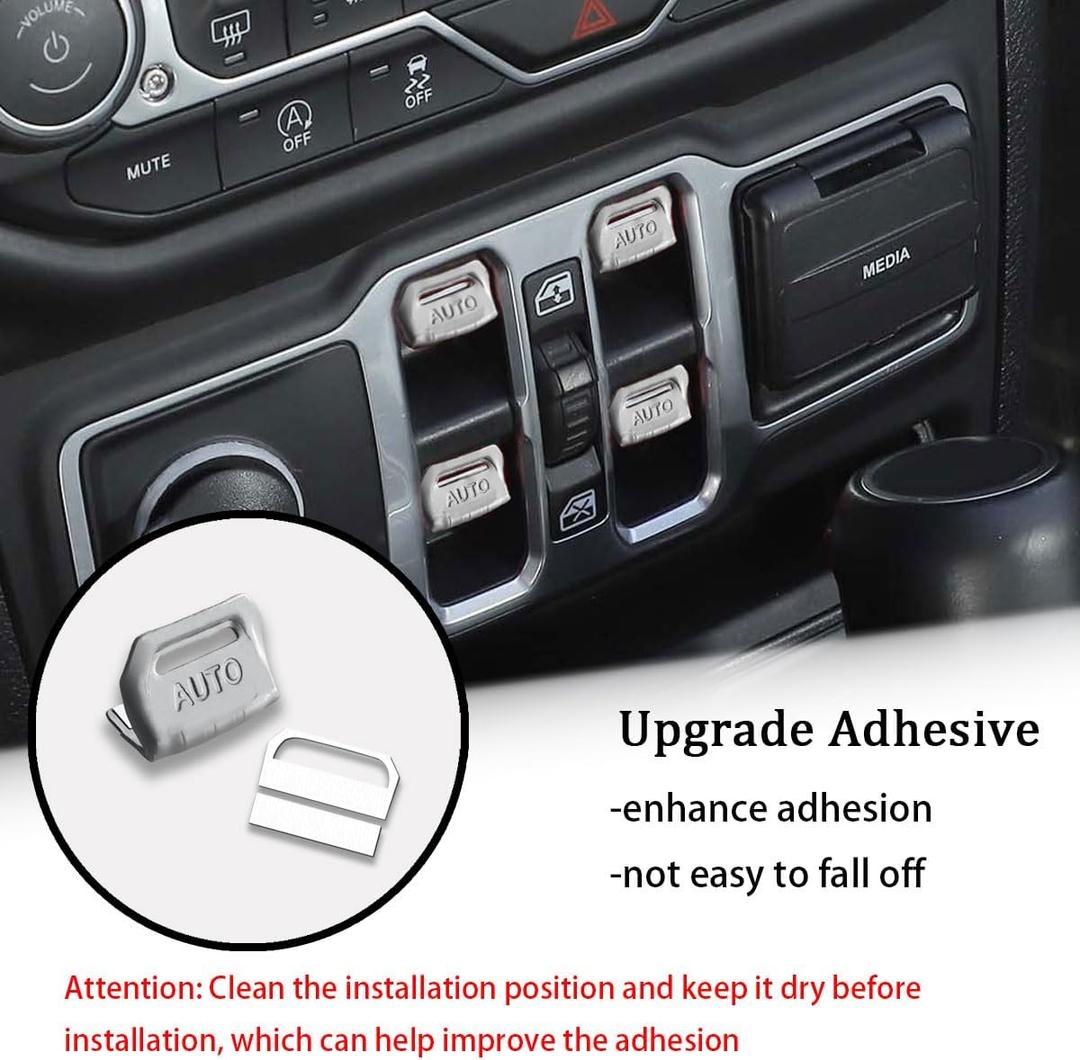 2PCS Metal Window Switch Button Covers Window Switch Knob Trim Protector Compatible with Jeep Wrangler JL JLU 2018-2025 Gladiator JT 2020-2025 Trim Interior Accessories (Silver)