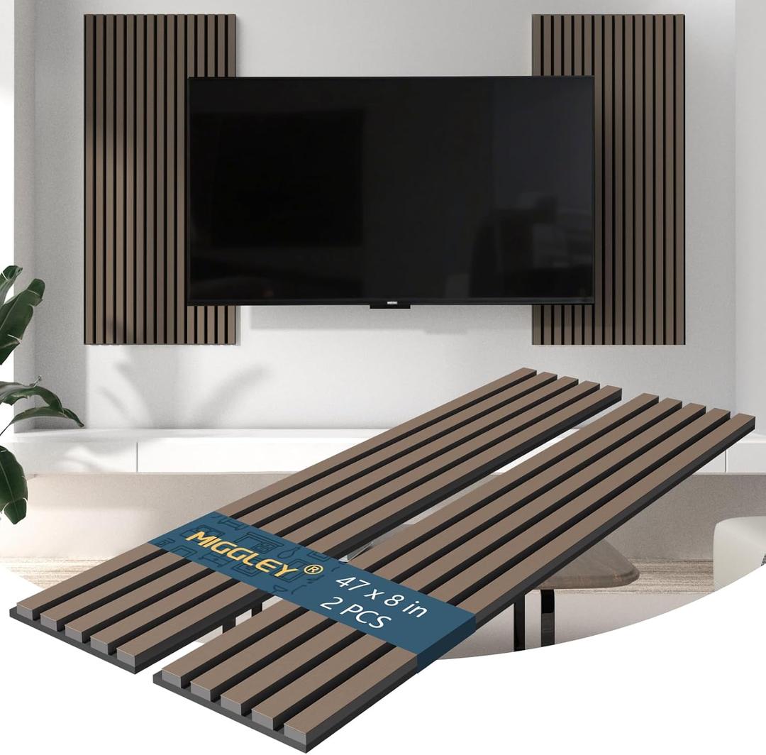 Acoustic Wood Wall Panels, Slat Wall Paneling for Home Living Room Decor, Soundproof Sound Dampening Absorbing Noise Reducing 3D Accent Panel-47.2 inch, Smoky Oak