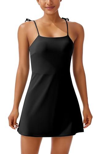 JOYSPELS Athletic Tennis Dresses for Women Wrap Skort Dress Workout Summer Spring Golf Romper Active Outfits Black Size XL