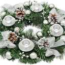 Silver Ribbon Christmas Advent Wreath - Advent Wreaths Season Centerpiece Dcor - Advent Candle Holder and X-mas Candles Decorations - Advent Calendar Season Decoration