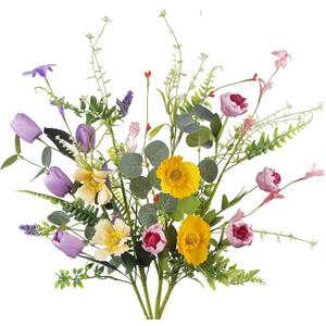 CISDUEO 4 Pcs Wildflowers Artificial Flowers Daisies Roses and Poppies Faux Wildflowers Summer Flowers Artificial for Decoration Spring Silk Floral Arrangement Wedding Party Table Centerpieces Home