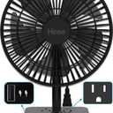 Hiree Desk Fan with USB Charging Port, 2 Speeds 6.7 Inch Small Desktop Table Fan with USB Charger, AC Outlets, Strong Wind, Quiet Operation - Personal Fan for Bedroom, Home, Office and Dorm Room