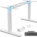 Huuger Dual Motor Electric Standing Desk Frame, Sit Stand up Desk Leg for 47.2 to 86.6 Desktop, Computer Desk Leg with Cable Tray, 3 Memory Height Presets, 2 Hooks, White Frame Only, 33.09" L X 5.51" W X 28.4" - 46.5" H