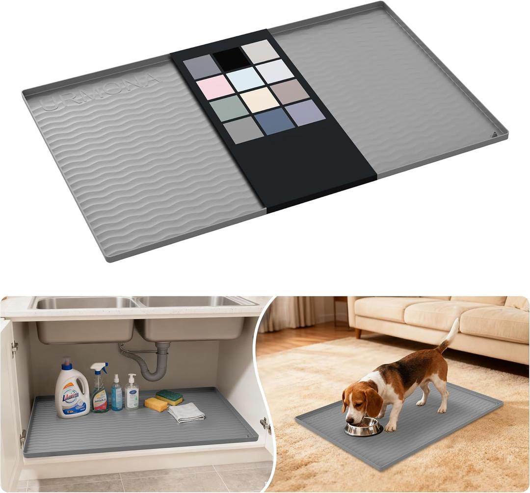 URMONA Waterproof Silicone Under Sink Mat 31'' x 22'' Shelf Liner for Kitchen and Bathroom, Cabinet and Counter Protector, Storage and Organizers, Litter Mat, Pet Cat Puppy Essentials(Grey)