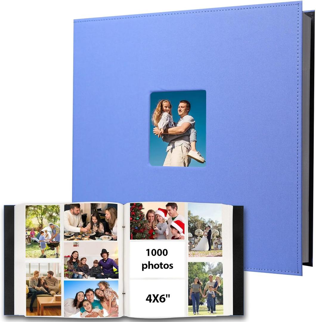 Linen Hardcover Photo Album 4x6 1000 Photos Large Capacity for Family Wedding Anniversary Baby Vacation, 4x6 Photo Albums with Front Window Holds 1000 Horizontal and Vertical 4 x 6 Pictures(Blue)