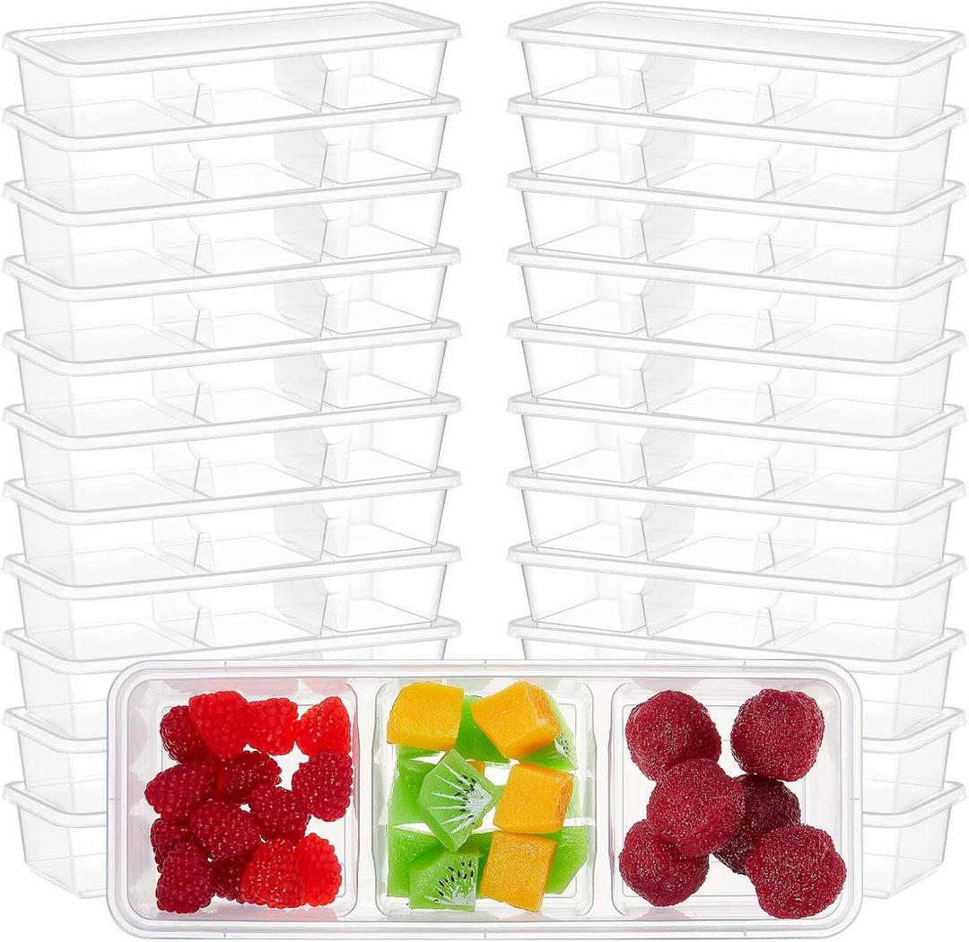 Hushee 10 Pack 17 oz Small Meal Prep Containers with 3 Compartments Snack Containers with Lid Disposable Plastic Bento Box Travel Lunch Food Boxes Stackable for Office Picnic (Clear), about 8.82 x 3.27 x 1.81 inches