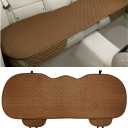 Linen Back Car Seat Cover, Anti-Slip Long Bottom Rear Seat Cover Protector with Storage Pockets, Breathable Linen Rear Bench Seat Protector Cushion Pad for Most Vehicles (Brown)