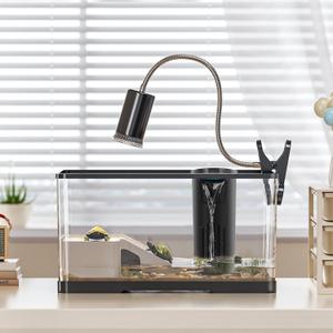 4.7 Gal Turtle Tank Kit(Tank+Adjustable Light+5W Filter+Basking Platform), Upgraded Turtle Tank Starter Kit with UV Basking Platform Light for Crabs, Fishes, Amphibians, Reptiles(15.4 * 8.5 * 8.35 Inch)