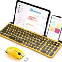 seenda Bluetooth Keyboard and Mouse for iPad, Multi-Device Bluetooth + 2.4G Wireless Round Key Cute Keyboard Mouse with Tablet Holder for MacBook/ Windows Computer, iOS/ Andriod Tablet Phone Yellow