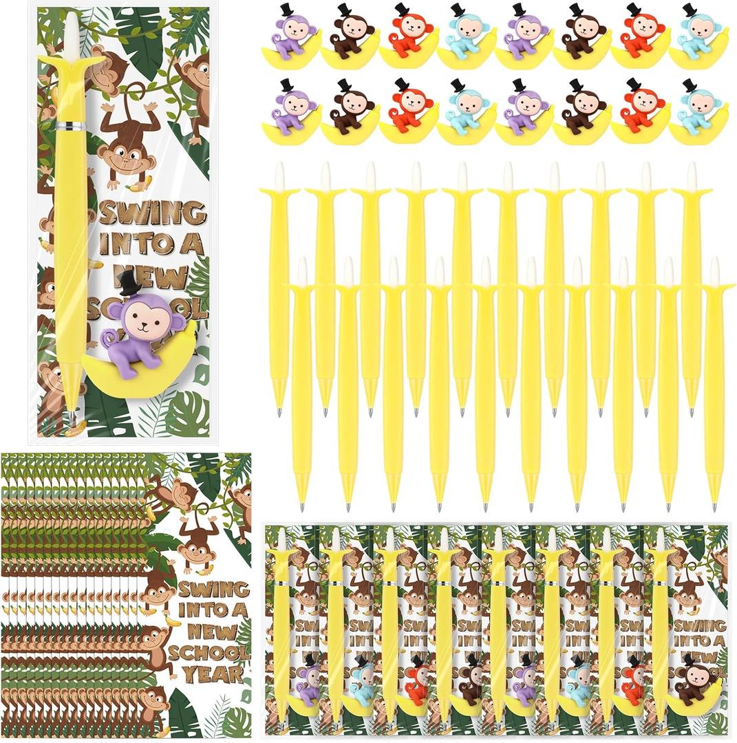 Sinload 20 Sets Banana Mechanical Pencils Monkey Erasers and Positive Cards Cute Inspirational Pencil Gift Bulk from Teacher for Testing Graduation Party Favor