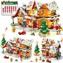HOGOKIDS 2025 Advent Calendar Gingerbread House Mini Building Set with Light, 24 Days Countdown 3 Style Christmas Village Blocks Toy with Xmas Tree, for Adults Kids Boy Girls Ages 10+