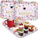 Vesici 3 Pcs Pink Wildflower Graduation Serving Trays 13 x 10 Inch Floral Class of 2026 Congrats Grad Melamine Platters Reusable Rectangular Serving Dishes for Food Snack Fruit 2026 Grad Party Decor