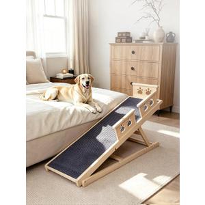 Dog Ramp for Bed, 55 in Adjustable Wooden Ramp with Side Rails