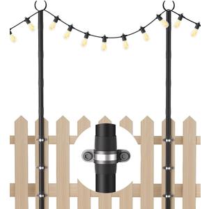 10Ft String Light Poles for Fence & Deck Railing, Outdoor Light Stand with Fence Brackets, Heavy-Duty Metal Poles for Backyard, Garden & Patio Party Lighting, Rustproof & Adjustable