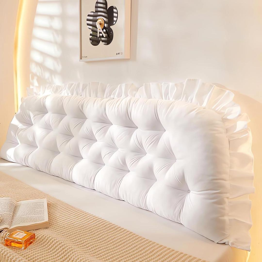 College Dorm Bed Bolster Pillow Long Reading Rectangular Headboard Pillow Backrest Support Cushion for Sitting in Bed Daybed Pillows Soft,White,Full/120 * 50cm