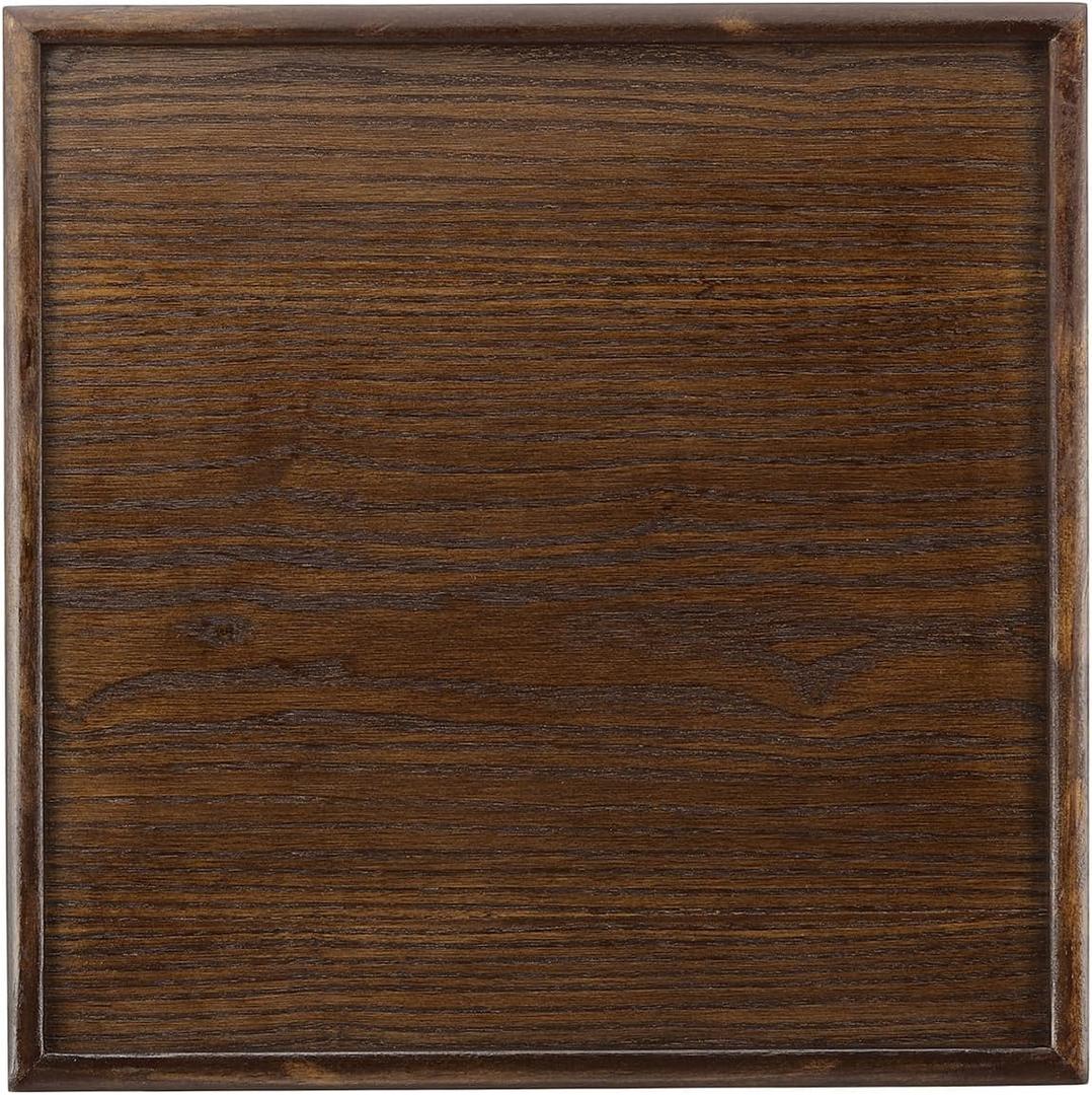 Wooden Serving Tray Square Wood Serving Tray Decorative Platter, 14.2x14.2 Inch Fit for Home Decor Kitchen Coffee Table Candle Holder, (Brown)