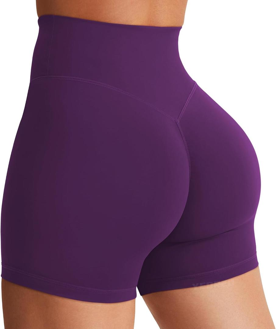 YEOREO SoftHue Women's Biker Shorts 3.6" /4.5" / 6" Workout Gym Shorts High Waist Tummy Control Hidden Scrunch Running Yoga (Purple, S)