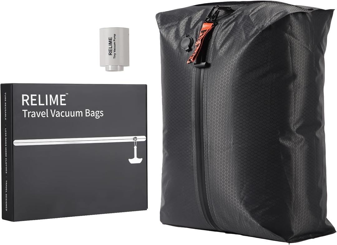 Vacuum Bags for Travel Luggage with Wireless Pump, Revolutionary Reusable Compression Bags for Carry On Suitcases and Backpack, Vacuum Seal Packing cube for Cloth Packing (1PC + PUMP)