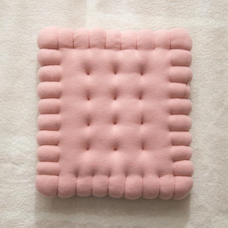 Cookie Sofa Chair Soft Cushion, Square Butter Filled Biscuit Shaped Sofa Pillow, Thick Floor Pillow, Coffee Chair Waist Pad, Pillows for Children's Rooms (Strawberry, Small)