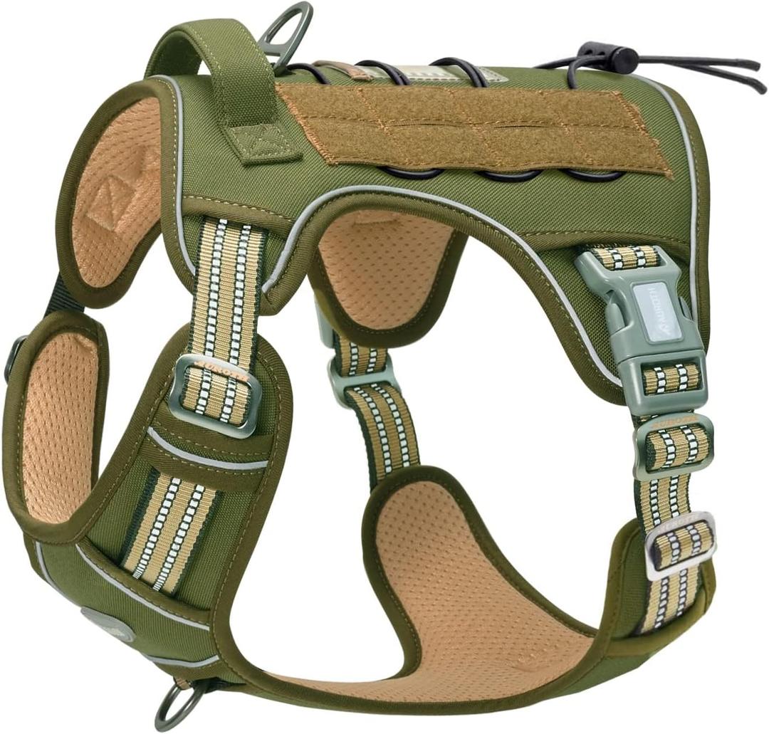 AUROTH Tactical Dog Harness for Large Dogs No Pull Adjustable Pet Harness Reflective K9 Working Training Easy Control Pet Vest Military Service Dog Harnesses (M(Neck:16-22",Chest:22-33"),35-50 lbs, Green)