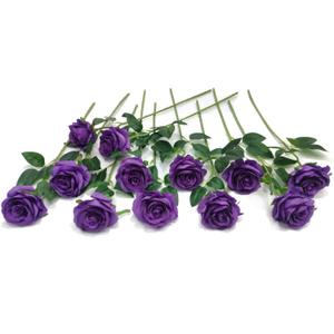 Laelfe 12 pcs Artificial Red Roses Flowers Long Stem Fake Silk Rose for Home Wendding Decorations (Purple)