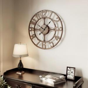 Cuspin 16 Inch Wall Clock, Decorative Clocks for Living Room, Silent Non-Ticking Battery Operated Wall Clock Bronze Metal Round Retro Arabic Numerals for Kitchen Mantel Office