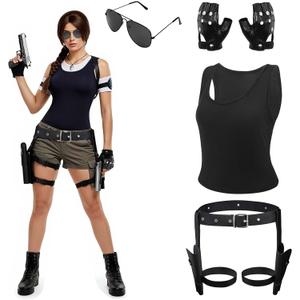 4 Pcs Thigh Holster for Women with Tank Top Thigh Holsters Sunglasses Fingerless Gloves for Halloween Cosplay (Large)